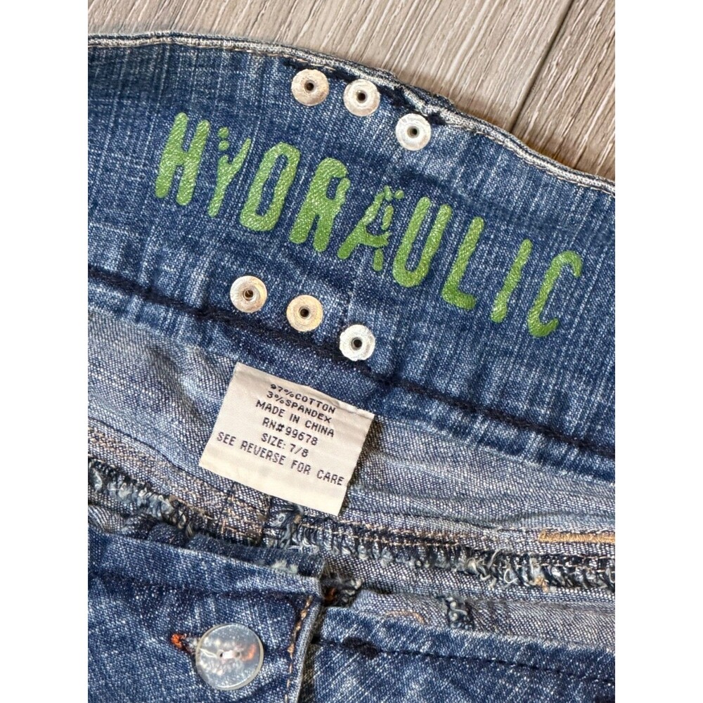 Hydraulic VTG Y2K Denim Micro Mini Skirt Size 7/8 Low Rise Flap Pockets NWT - Picture 4 of 5